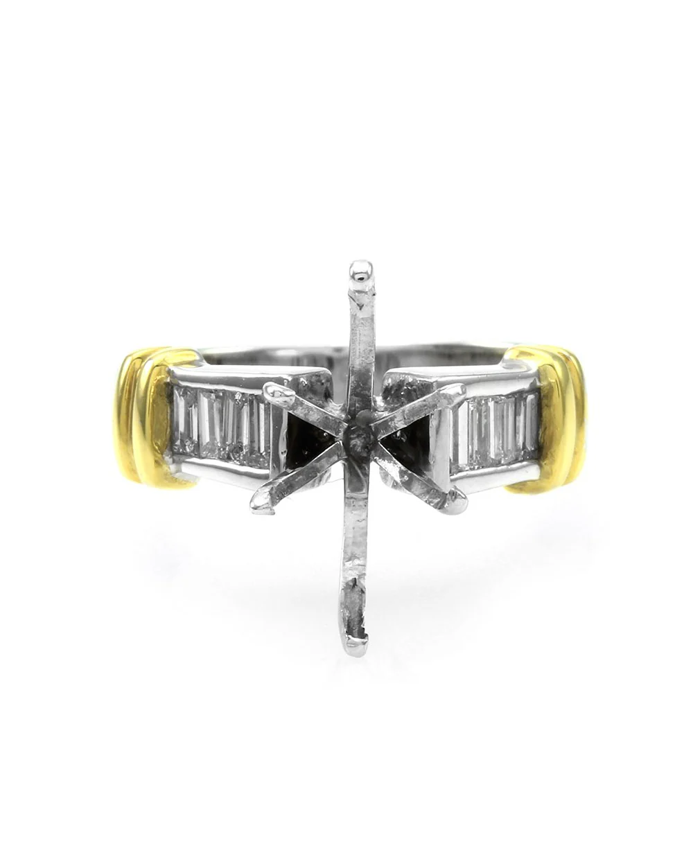 Marquise Diamond Bridal Engagement Ring Mounting with Baguettes - Image 2
