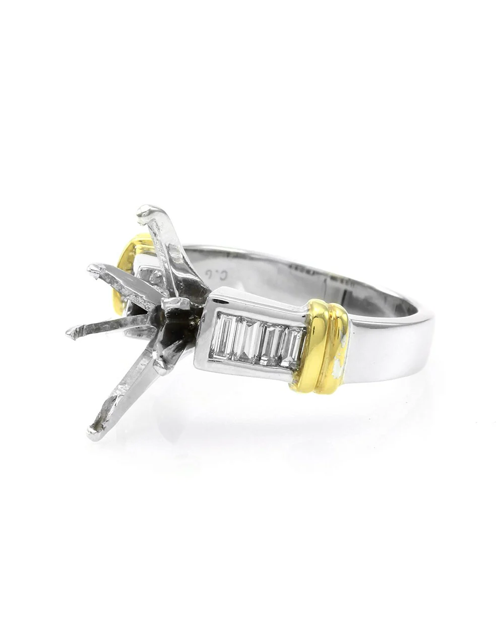 Marquise Diamond Bridal Engagement Ring Mounting with Baguettes - Image 3