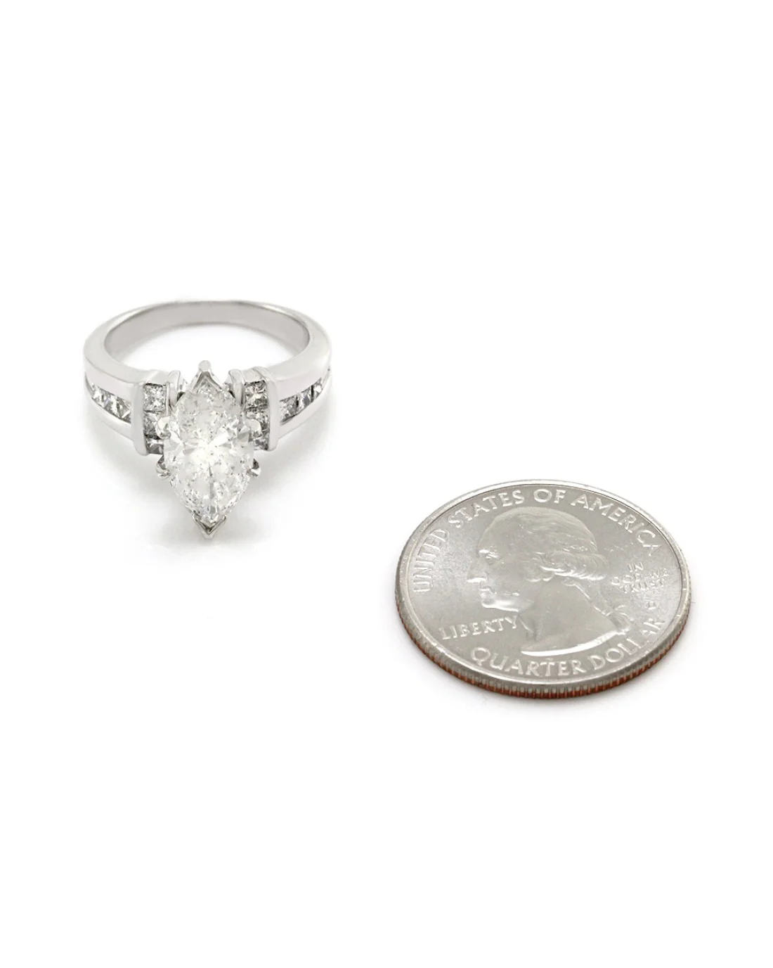 Marquise Diamond Engagement Ring with Princess Diamond Accents in Gold - Image 3