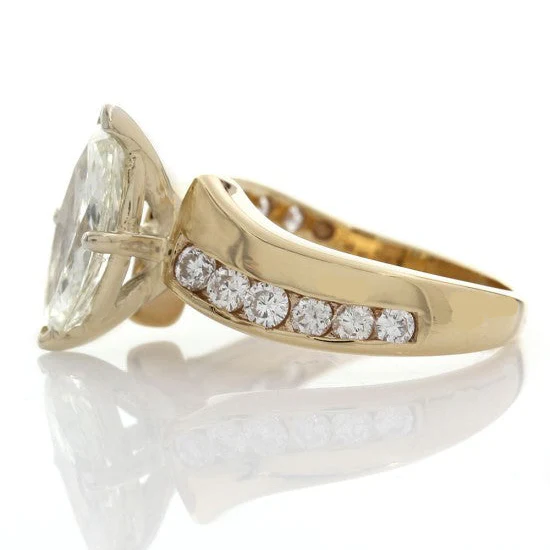 14K Yellow Gold Marquise and Round Diamond Engagement Ring - Image 3