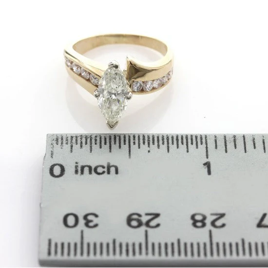 14K Yellow Gold Marquise and Round Diamond Engagement Ring - Image 4