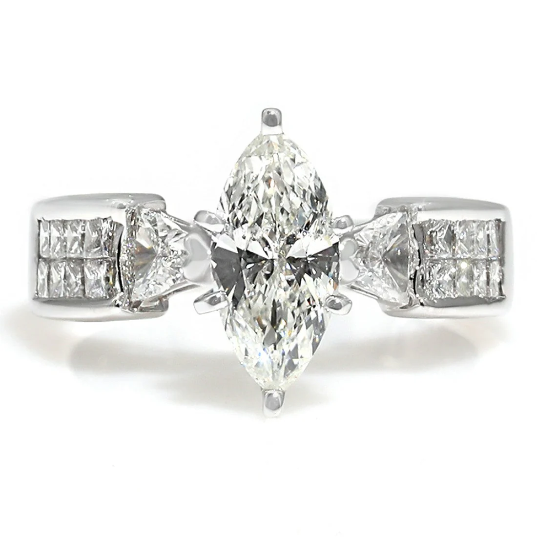 14K White Gold Marquise-Cut Diamond Engagement Ring with Trilliant and Princess Accents - Image 2