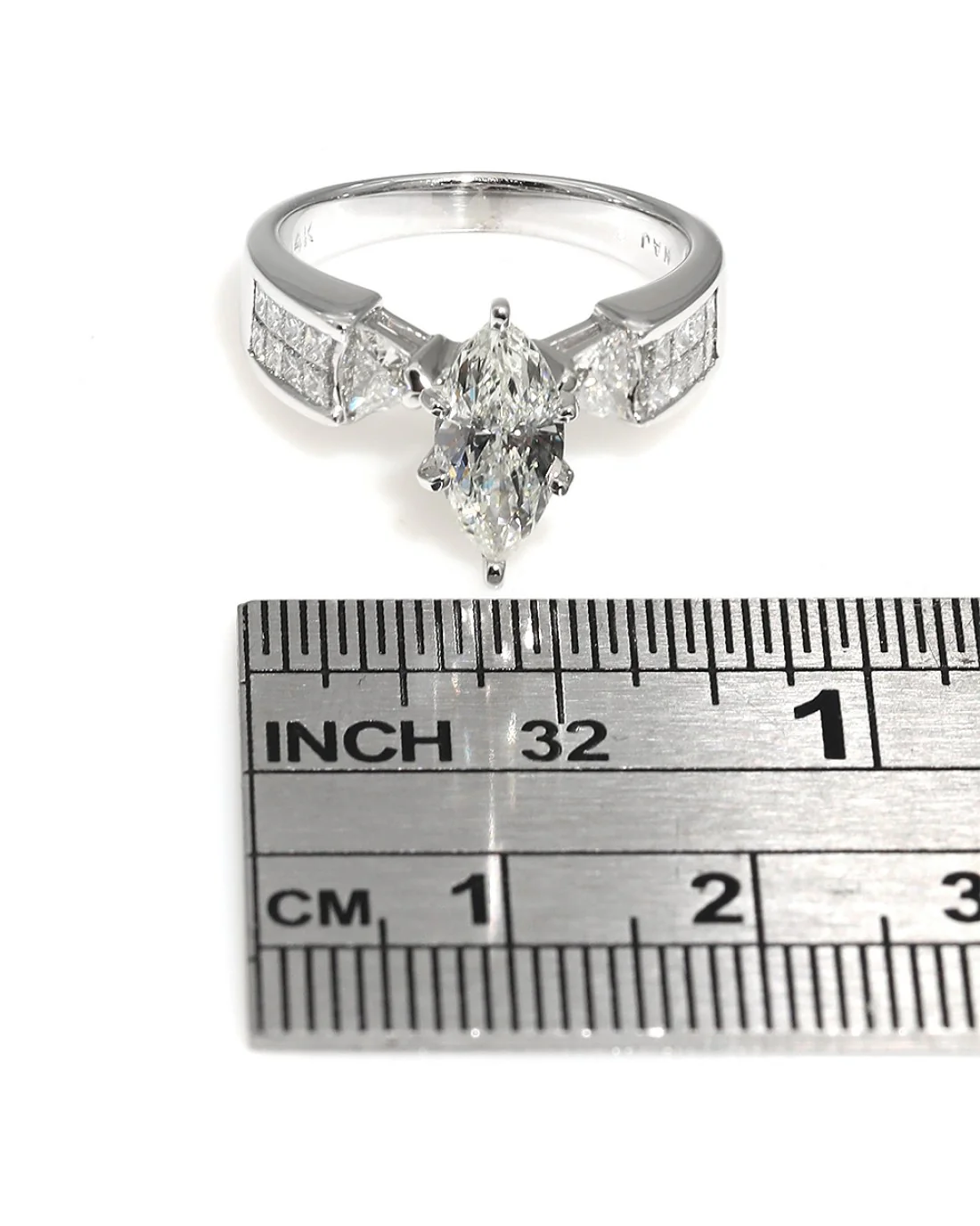 14K White Gold Marquise-Cut Diamond Engagement Ring with Trilliant and Princess Accents - Image 3