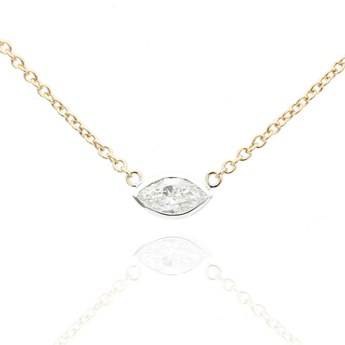 14K Two-Tone Gold Marquise Diamond Solitaire on Cable Chain