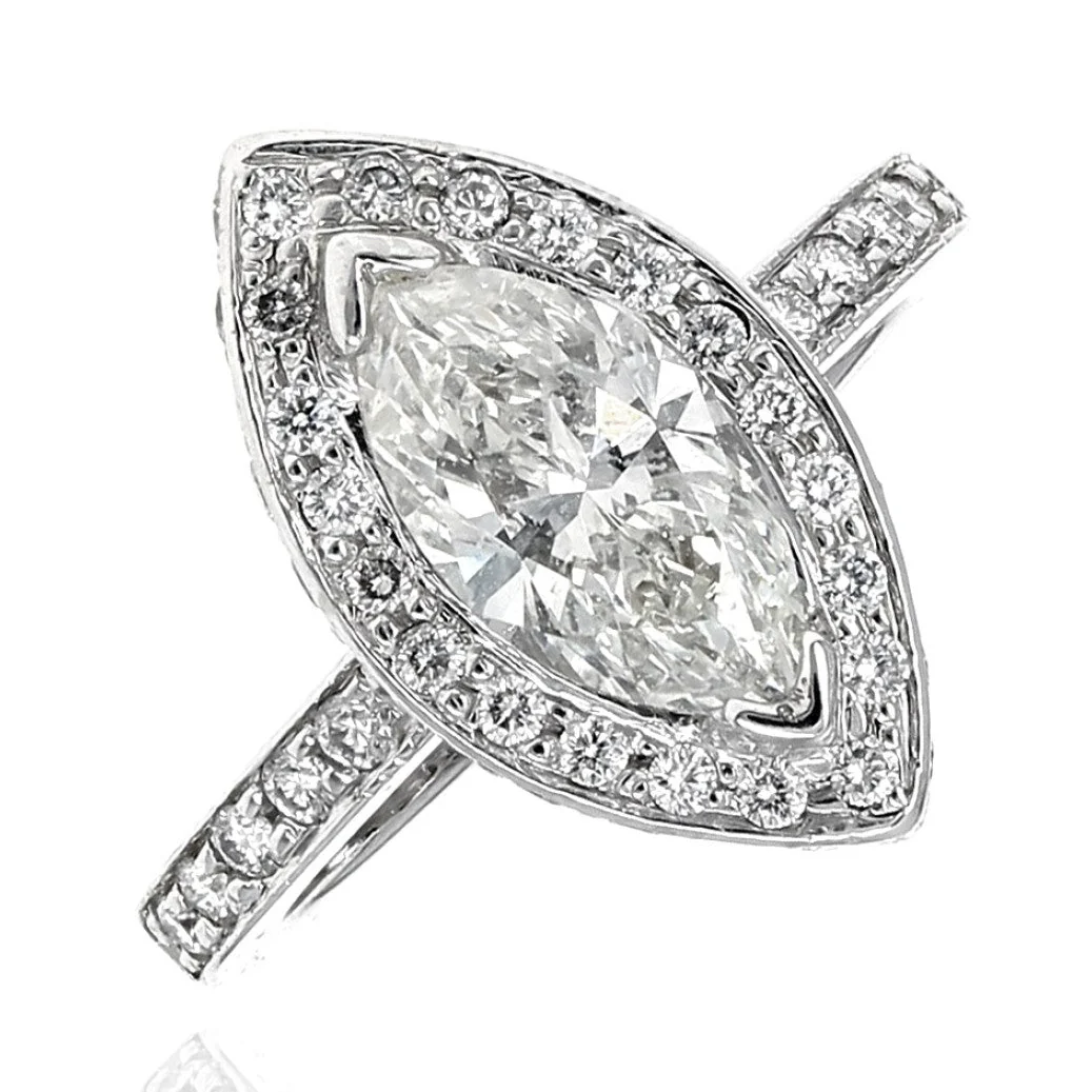 14K White Gold Marquise-Cut Diamond Halo Engagement Ring