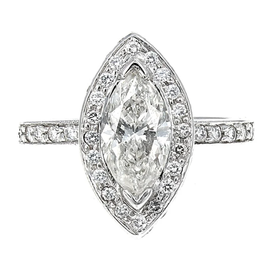 14K White Gold Marquise-Cut Diamond Halo Engagement Ring - Image 2