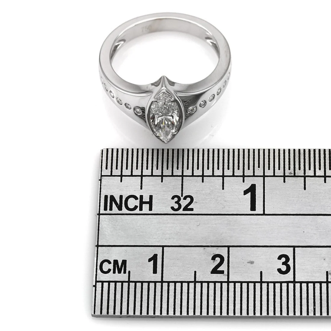 18K White Gold Marquise Diamond Solitaire Engagement Ring - Image 3
