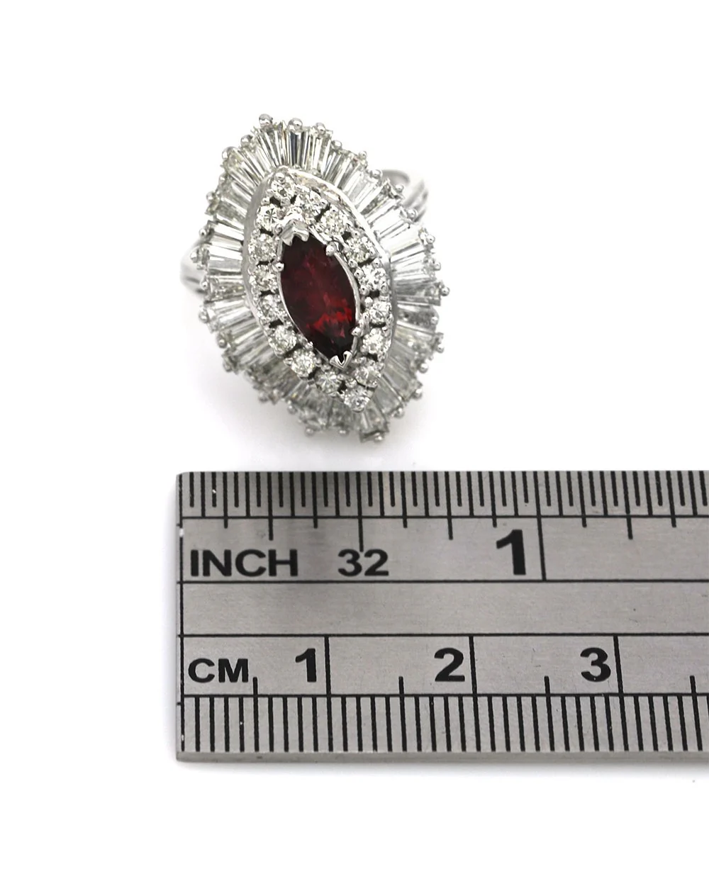 Marquise Ruby, Round and Diamond Ballerina Ring - Image 3