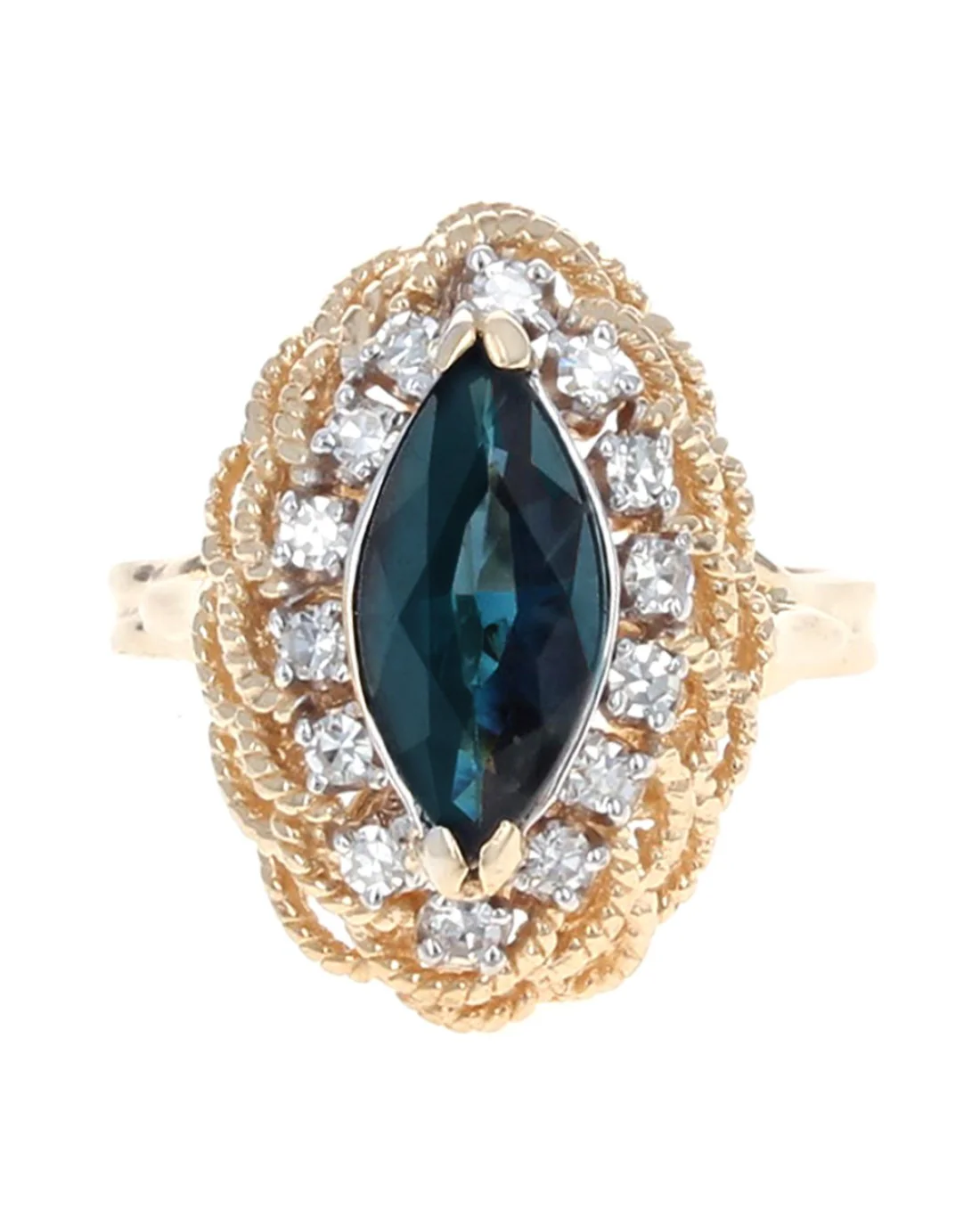 Marquise Sapphire and Diamond Halo Ring - Image 2