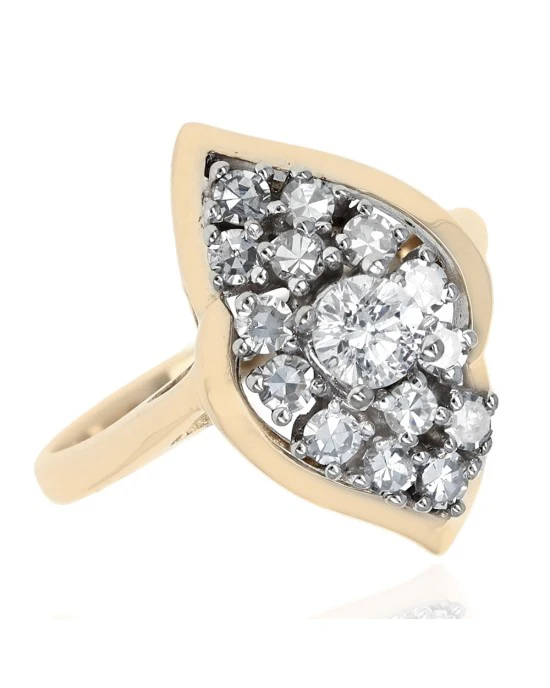 Marquise Shaped Diamond Bypass Cluster Ring in Yellow Gold