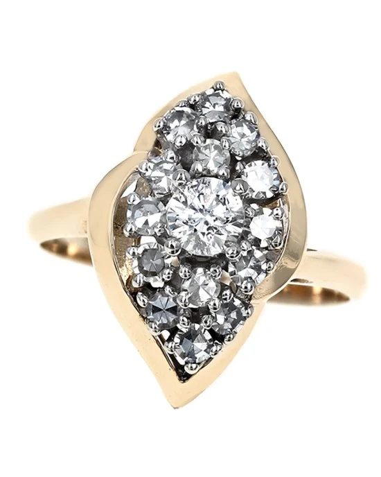 Marquise Shaped Diamond Bypass Cluster Ring in Yellow Gold - Image 2