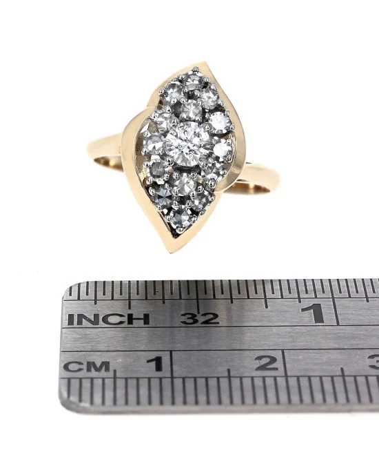 Marquise Shaped Diamond Bypass Cluster Ring in Yellow Gold - Image 3