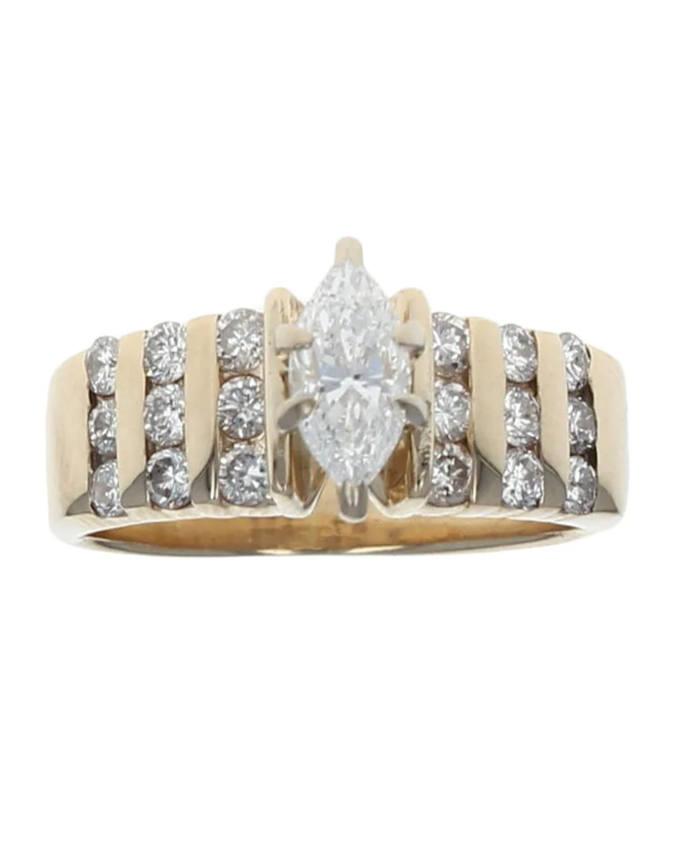 Marquise Solitaire and Round Diamond Engagement Ring - Image 2