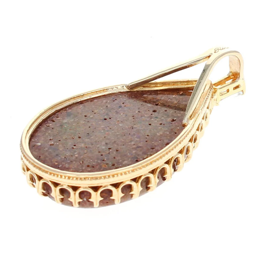 18K Yellow Gold Matrix Opal and Diamond Accent Pear Shaped Pendant - Image 2