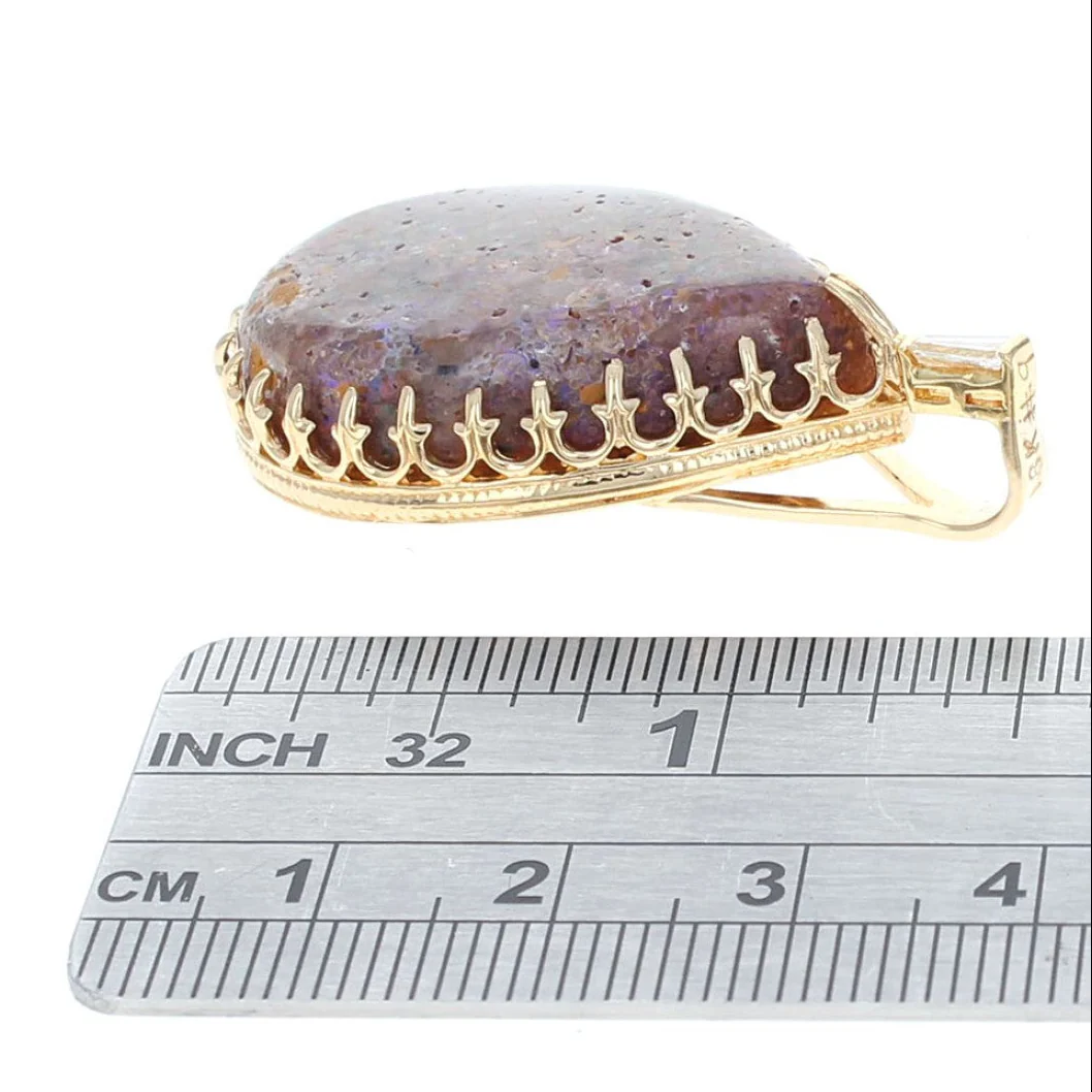 18K Yellow Gold Matrix Opal and Diamond Accent Pear Shaped Pendant - Image 3