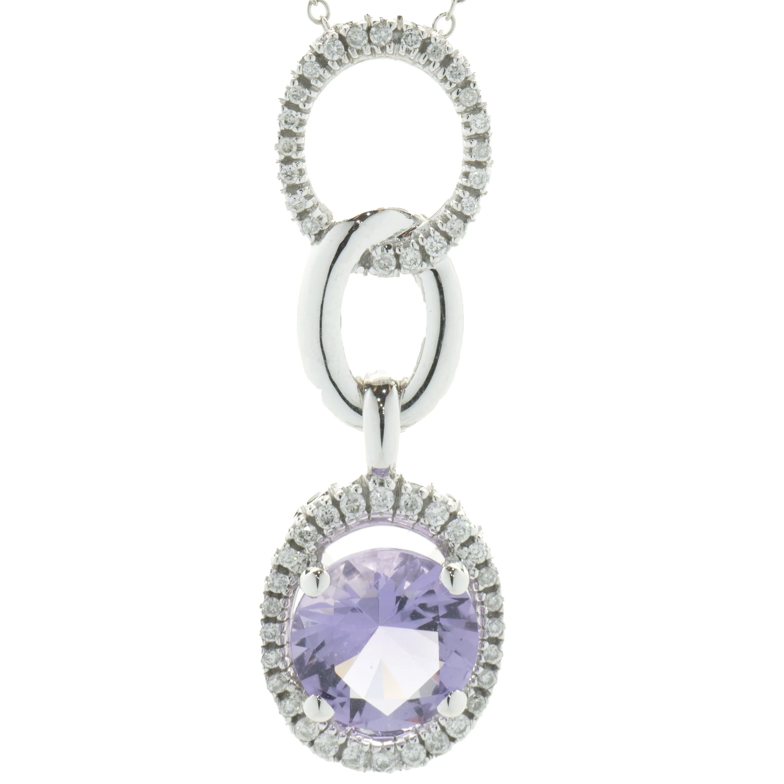Mauboussin 18 Karat White Gold Amethyst and Diamond Oval Drop Necklace - Image 2