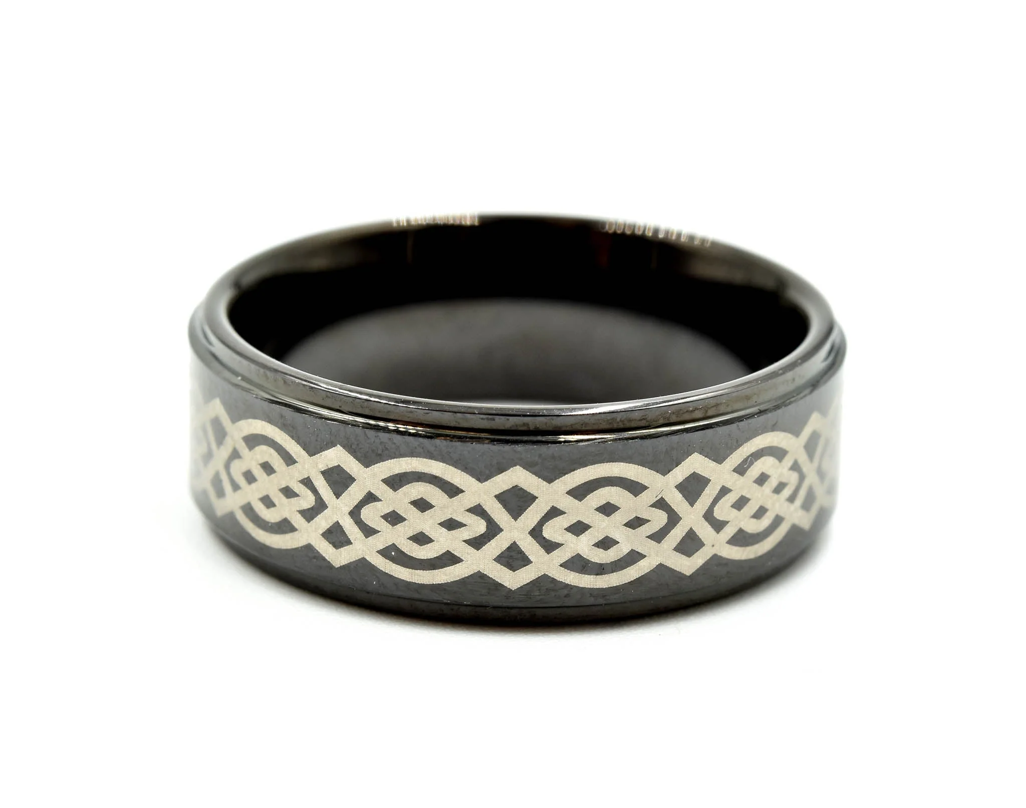 Mens 8mm Tungsten with Ceramic Design Polished Wedding Band Size 10 - Image 3