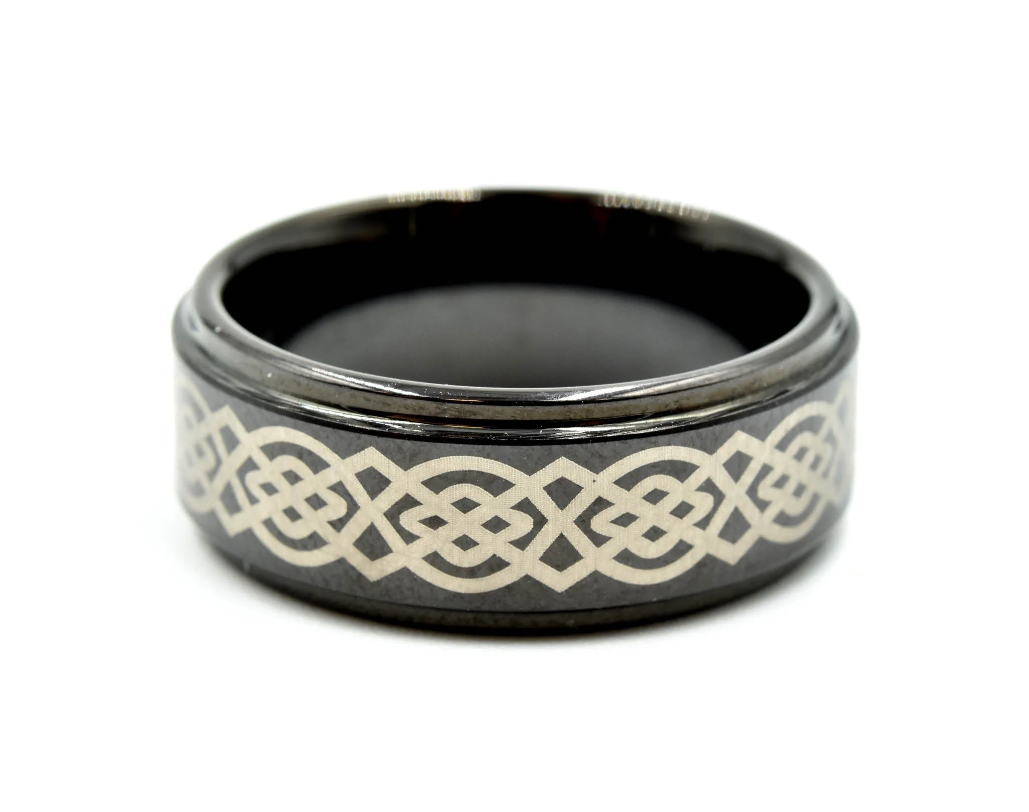 Mens 8mm Tungsten with Ceramic Design Polished Wedding Band Size 8