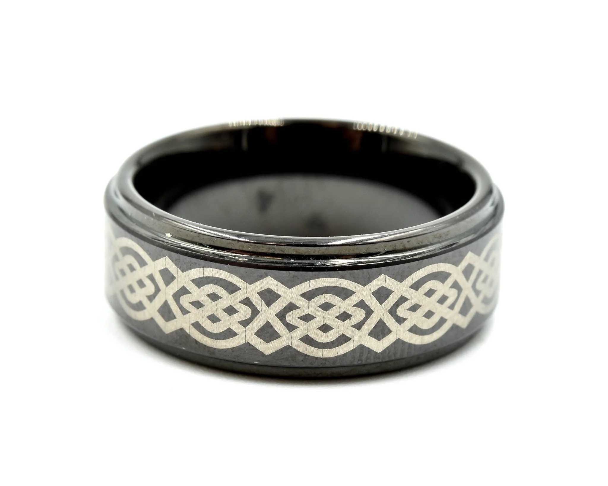 Mens 8mm Tungsten with Ceramic Design Polished Wedding Band Size 8 - Image 3