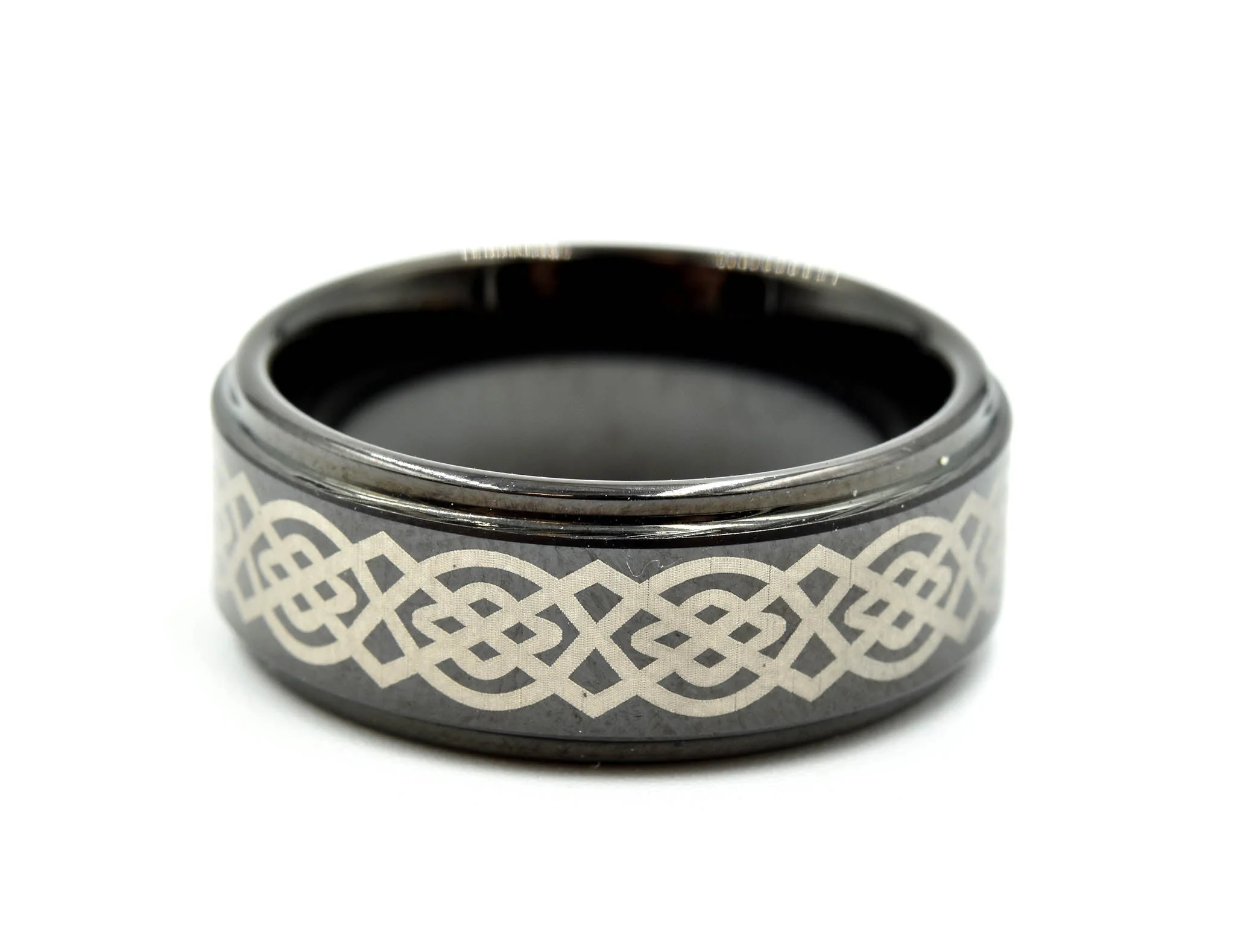 Mens 8mm Tungsten with Ceramic Design Polished Wedding Band Size 8 - Image 4
