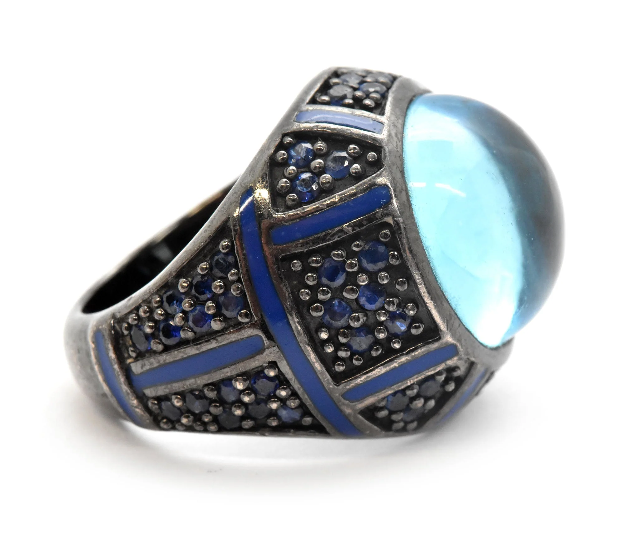 Mens Sterling Silver And Blue Cabochon Quartz Ring Size 7.25 - Image 2