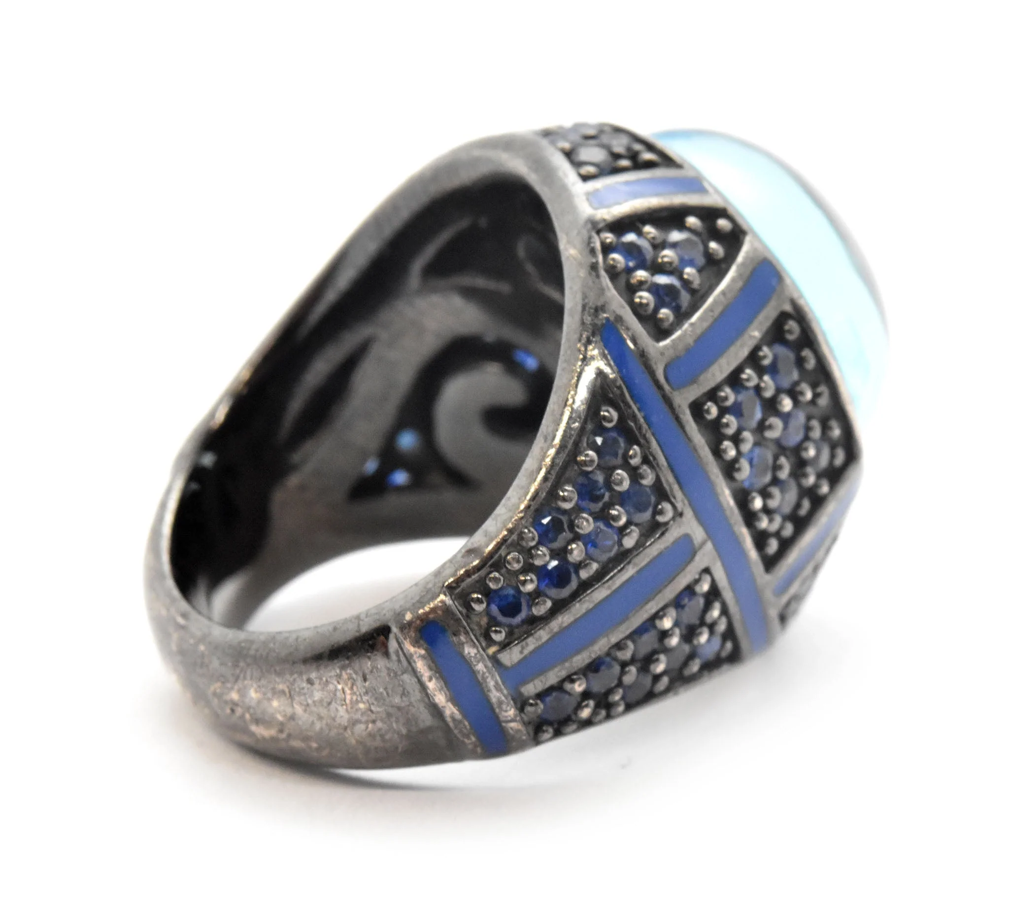 Mens Sterling Silver And Blue Cabochon Quartz Ring Size 7.25 - Image 3