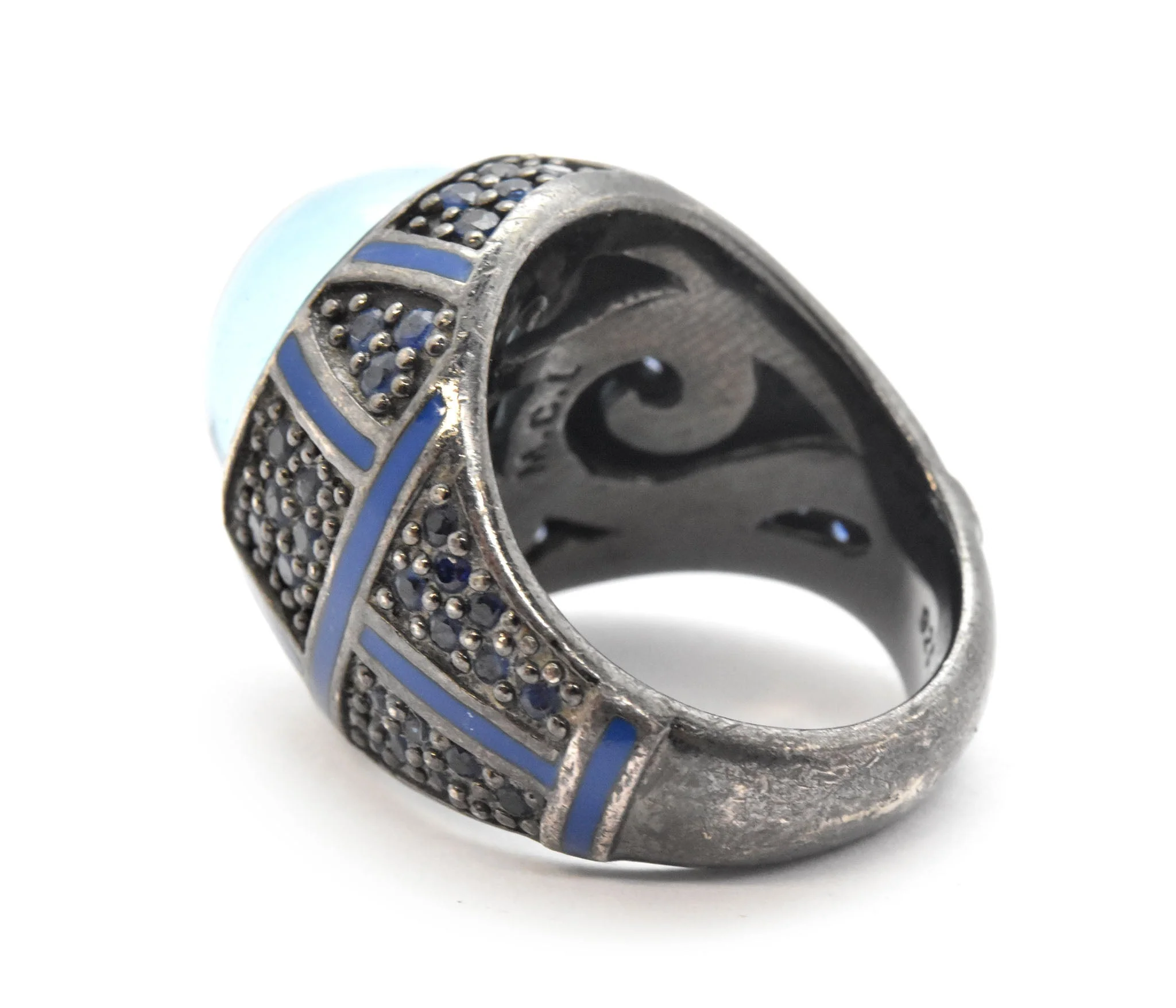 Mens Sterling Silver And Blue Cabochon Quartz Ring Size 7.25 - Image 4