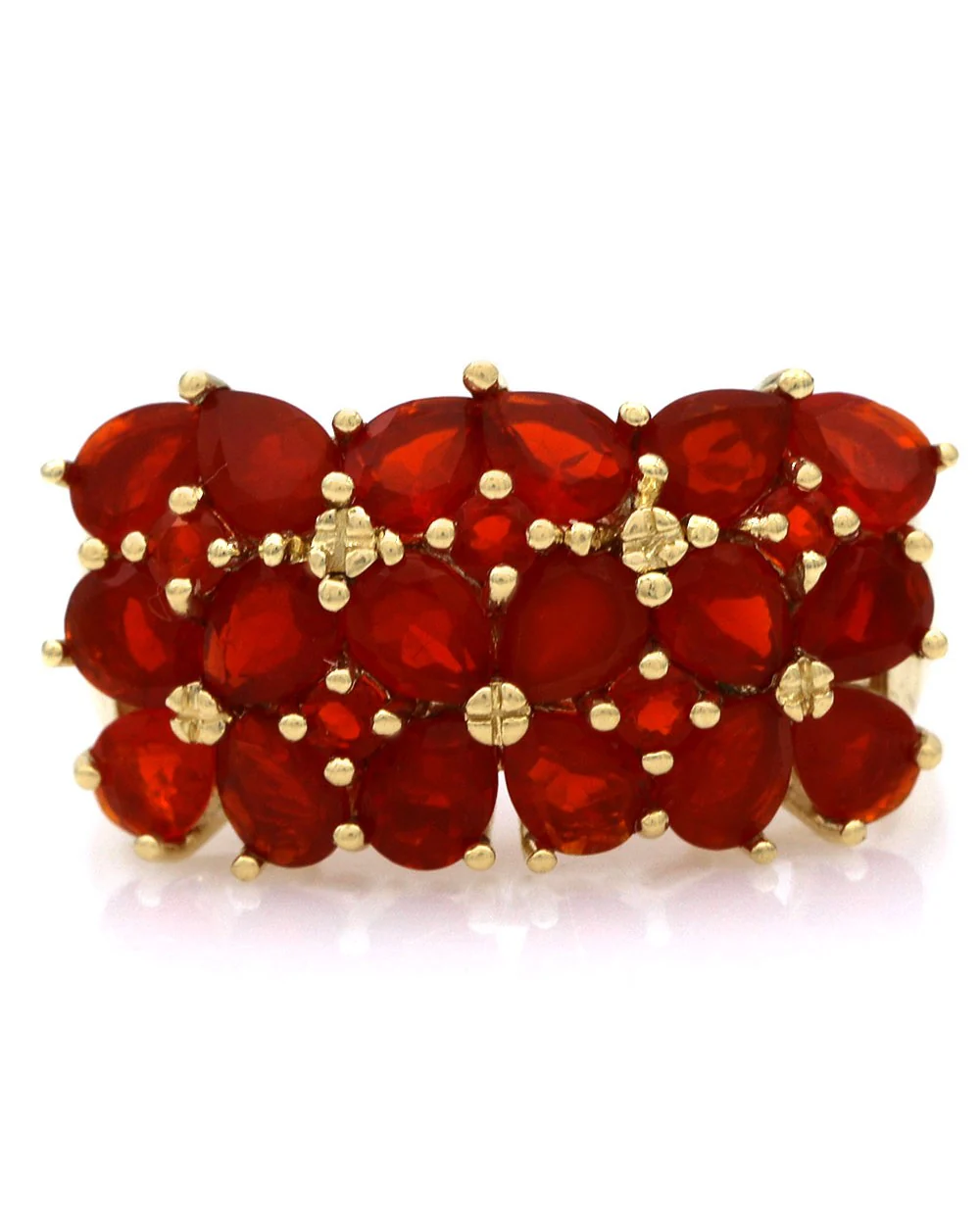 Mexican Fire Opal Cluster Ring in Yellow Gold - Image 2