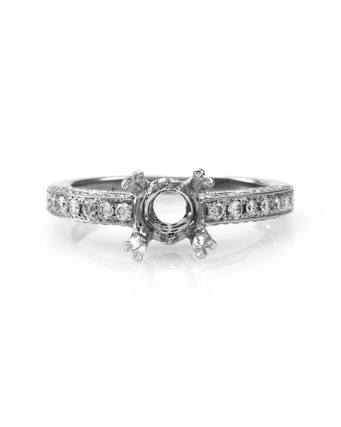 Micro-pave Diamond Engagement Ring Mounting in Gold - Image 2
