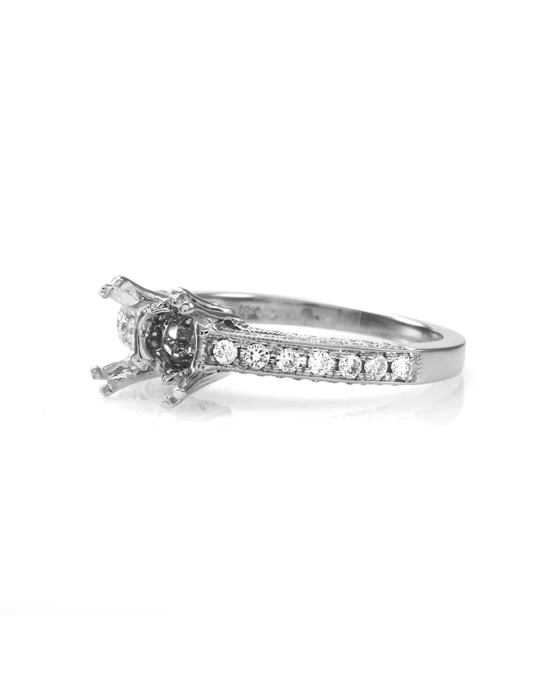 Micro-pave Diamond Engagement Ring Mounting in Gold - Image 3