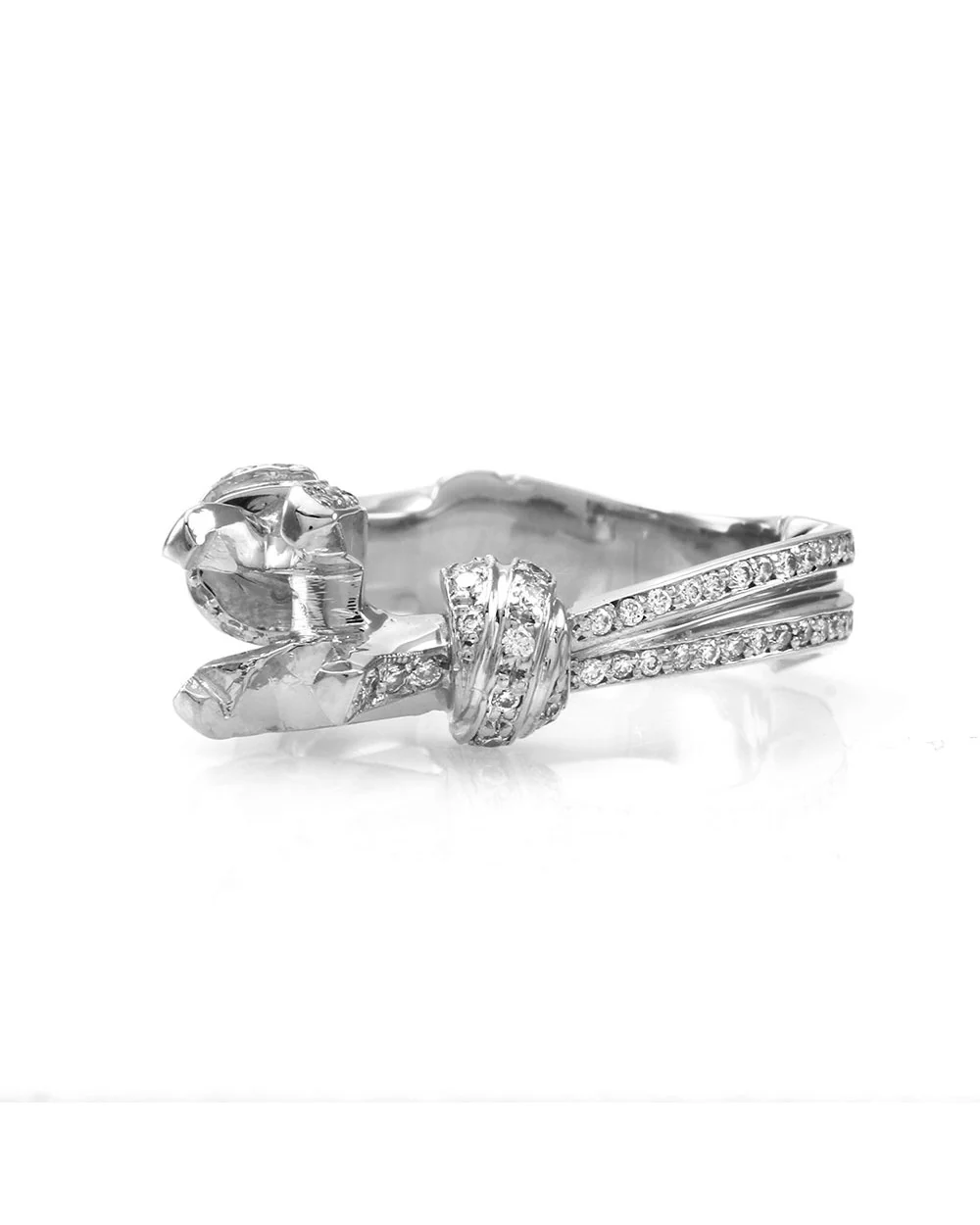 Micro-pave Diamond Knot Ring Mounting in Gold - Image 3