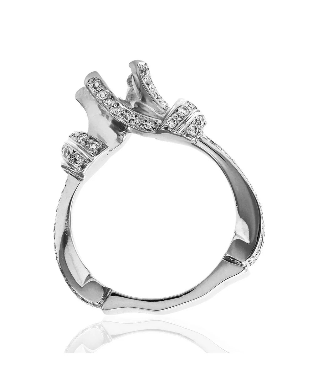 Micro-pave Diamond Knot Ring Mounting in Gold - Image 4