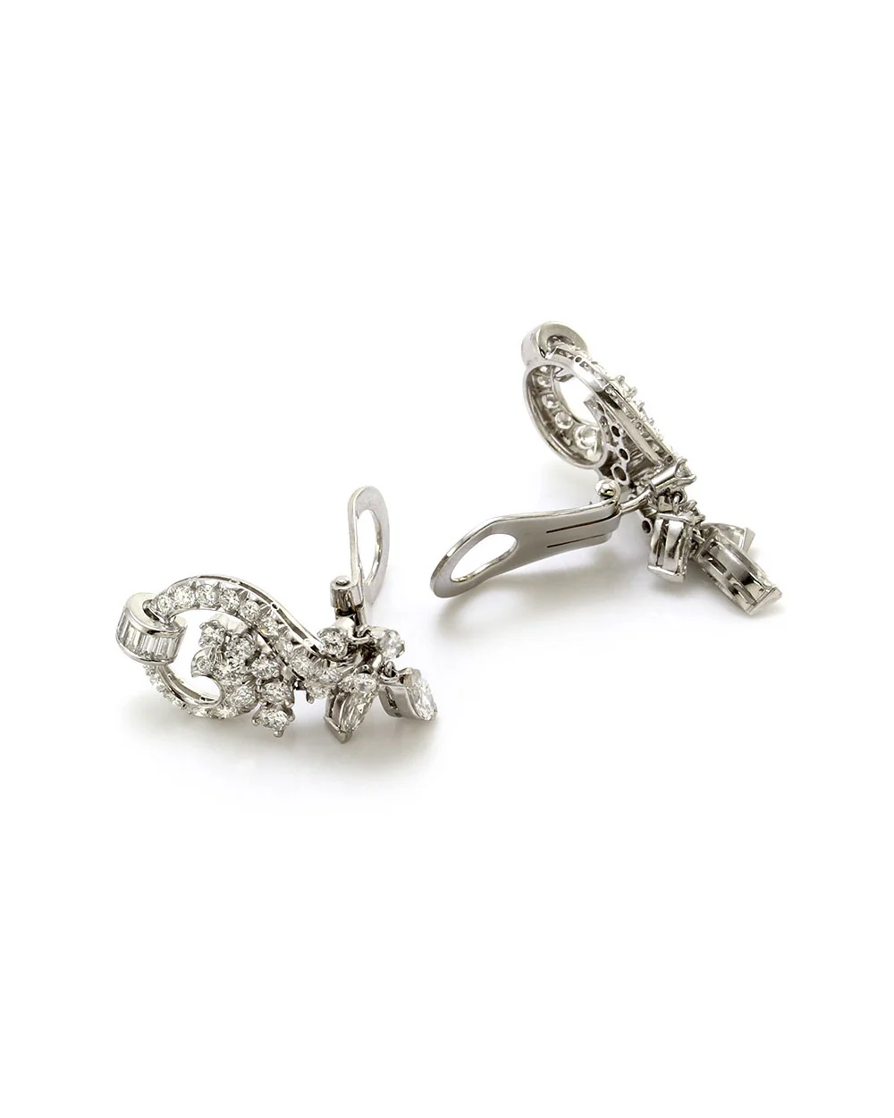 Mid-Century Diamond Drop Platinum Earrings - Image 2