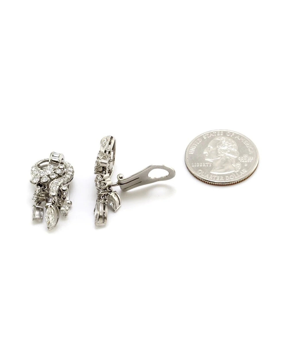 Mid-Century Diamond Drop Platinum Earrings - Image 3