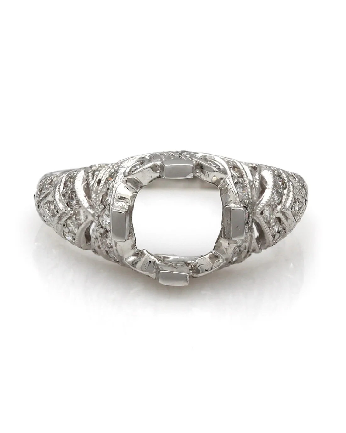 Milgrain and Filigree Accented Round Diamond Mounting in Platinum - Image 2