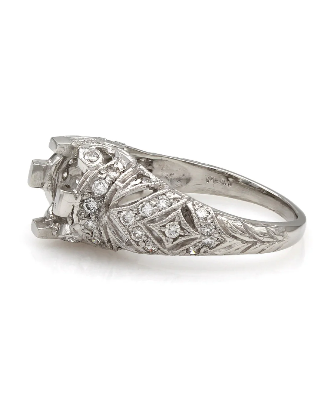 Milgrain and Filigree Accented Round Diamond Mounting in Platinum - Image 3
