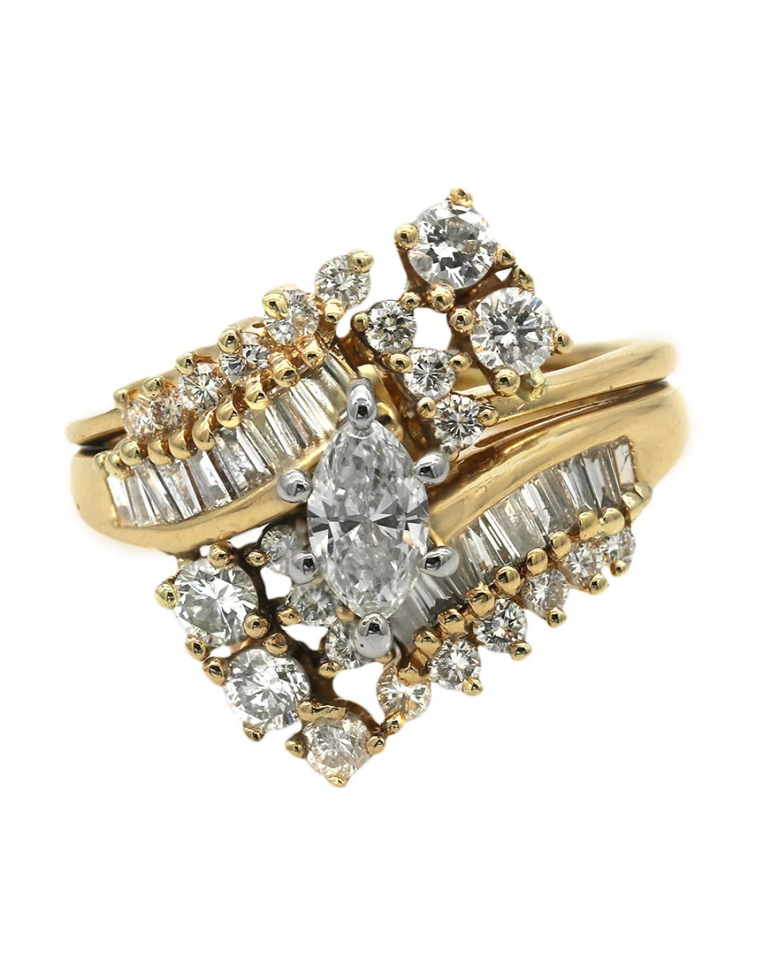 Mixed Cut Diamond Bypass Cluster Ring in Yellow Gold - Image 2
