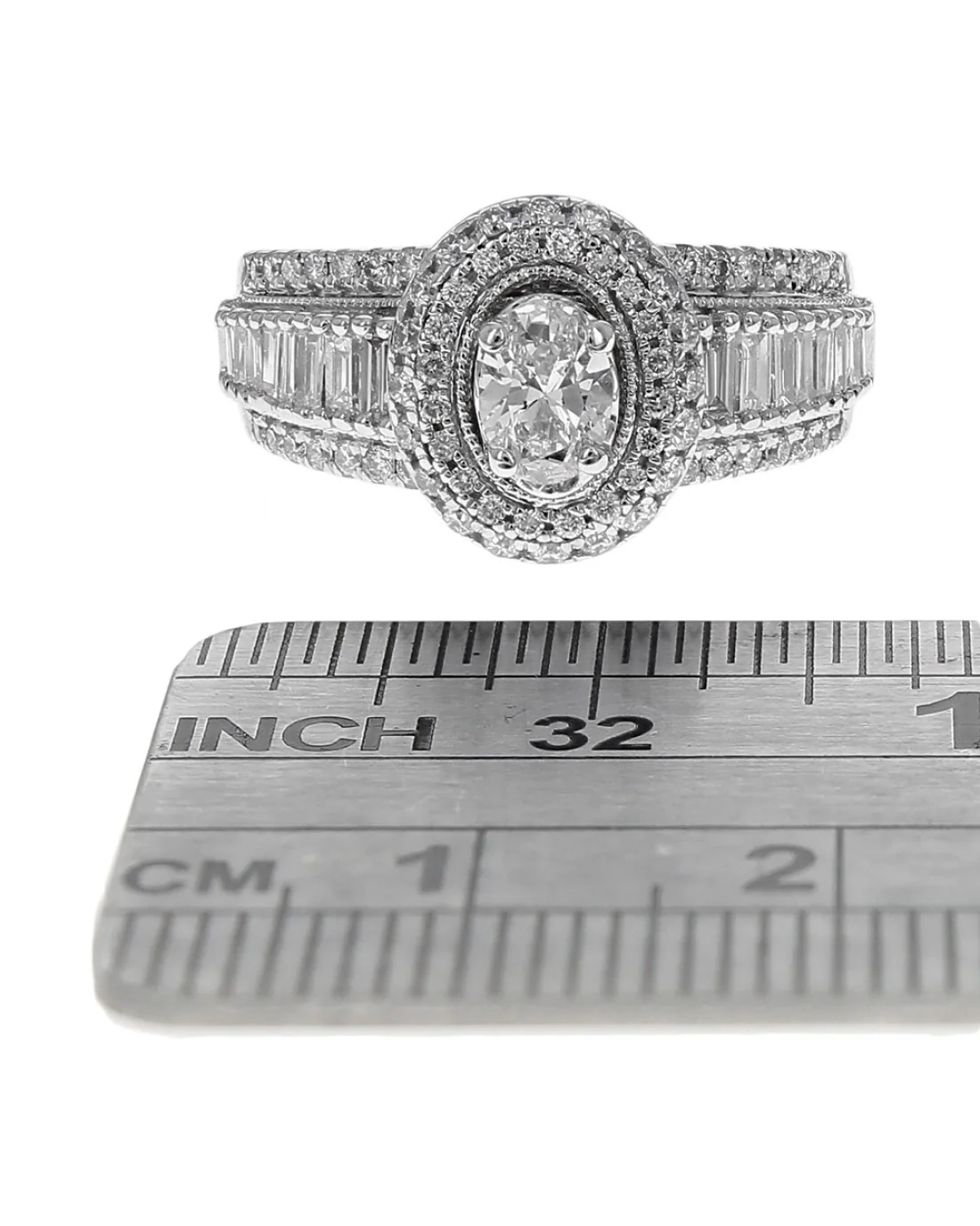 Mixed Cut Diamond Double Halo Milgrain Engagement Ring in White Gold - Image 3