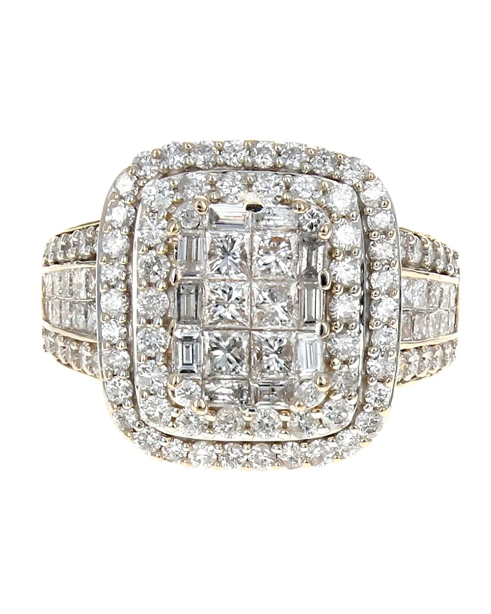 Mixed Cut Diamond Double Halo Ring in Yellow Gold - Image 2