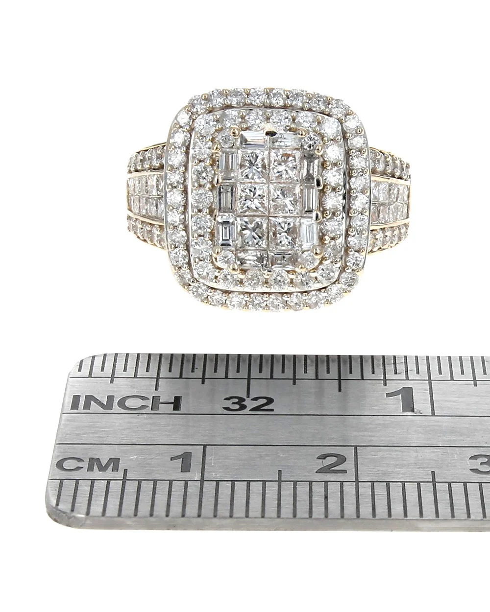 Mixed Cut Diamond Double Halo Ring in Yellow Gold - Image 3