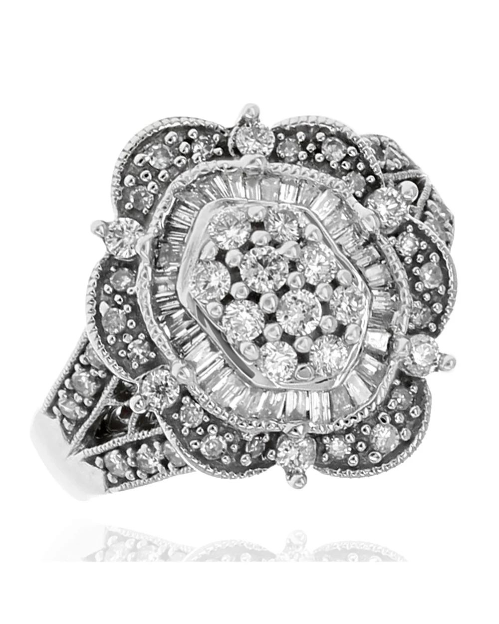 Mixed Cut Diamond Halo Cluster Ring