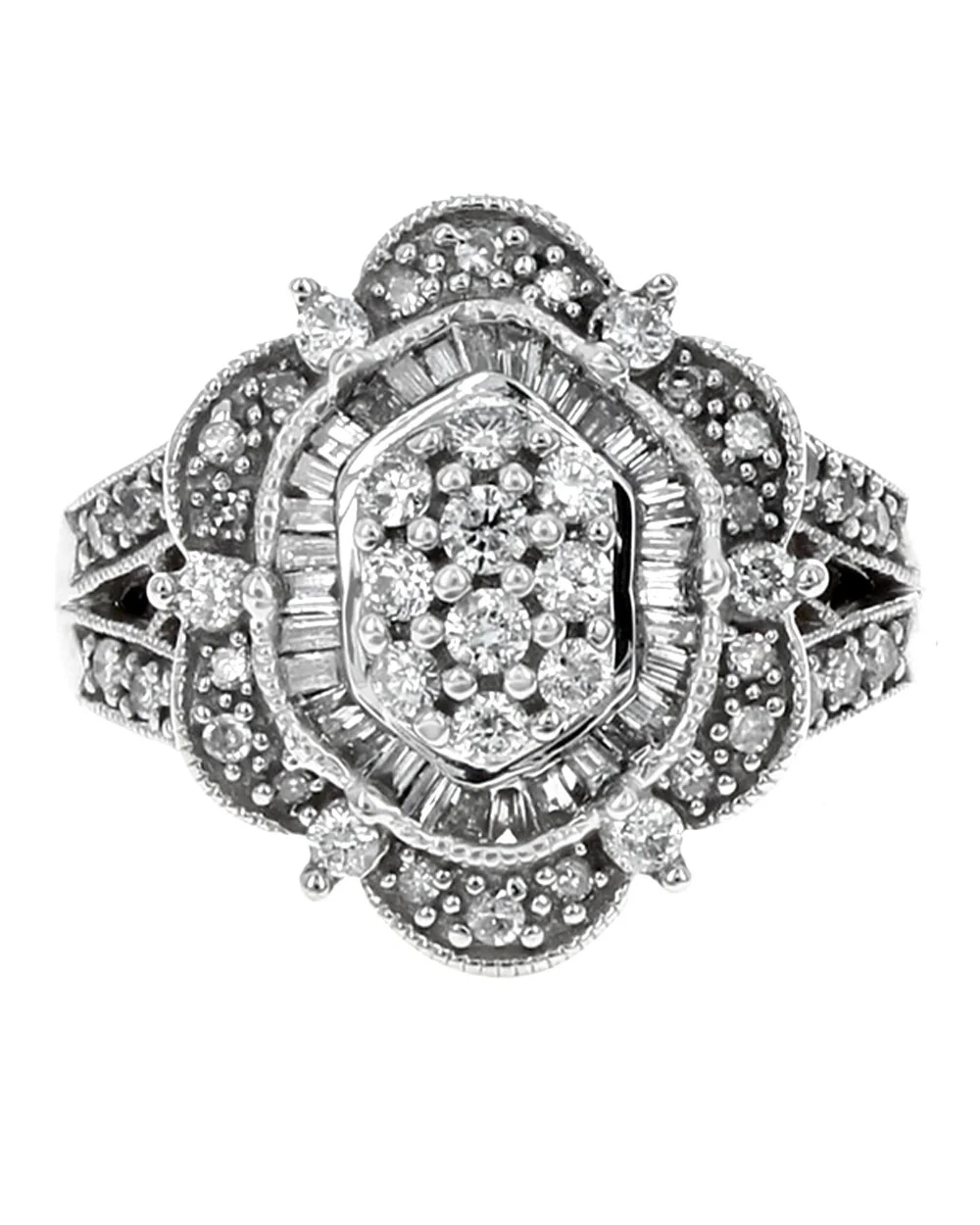 Mixed Cut Diamond Halo Cluster Ring - Image 2