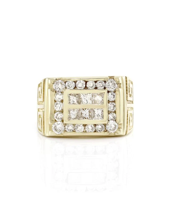 Mixed Cut Diamond Ring with Greek Key Details in 14K Yellow Gold