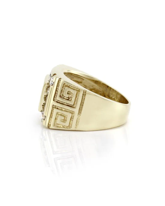 Mixed Cut Diamond Ring with Greek Key Details in 14K Yellow Gold - Image 3