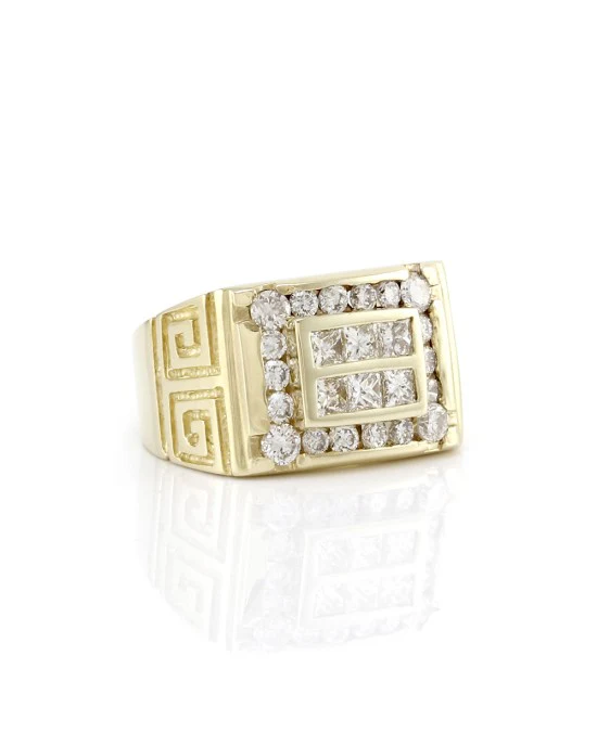 Mixed Cut Diamond Ring with Greek Key Details in 14K Yellow Gold - Image 4