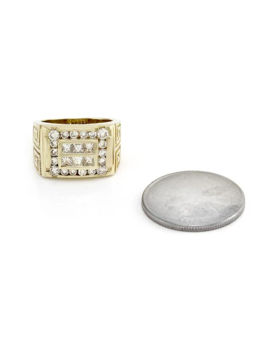 Mixed Cut Diamond Ring with Greek Key Details in 14K Yellow Gold - Image 6
