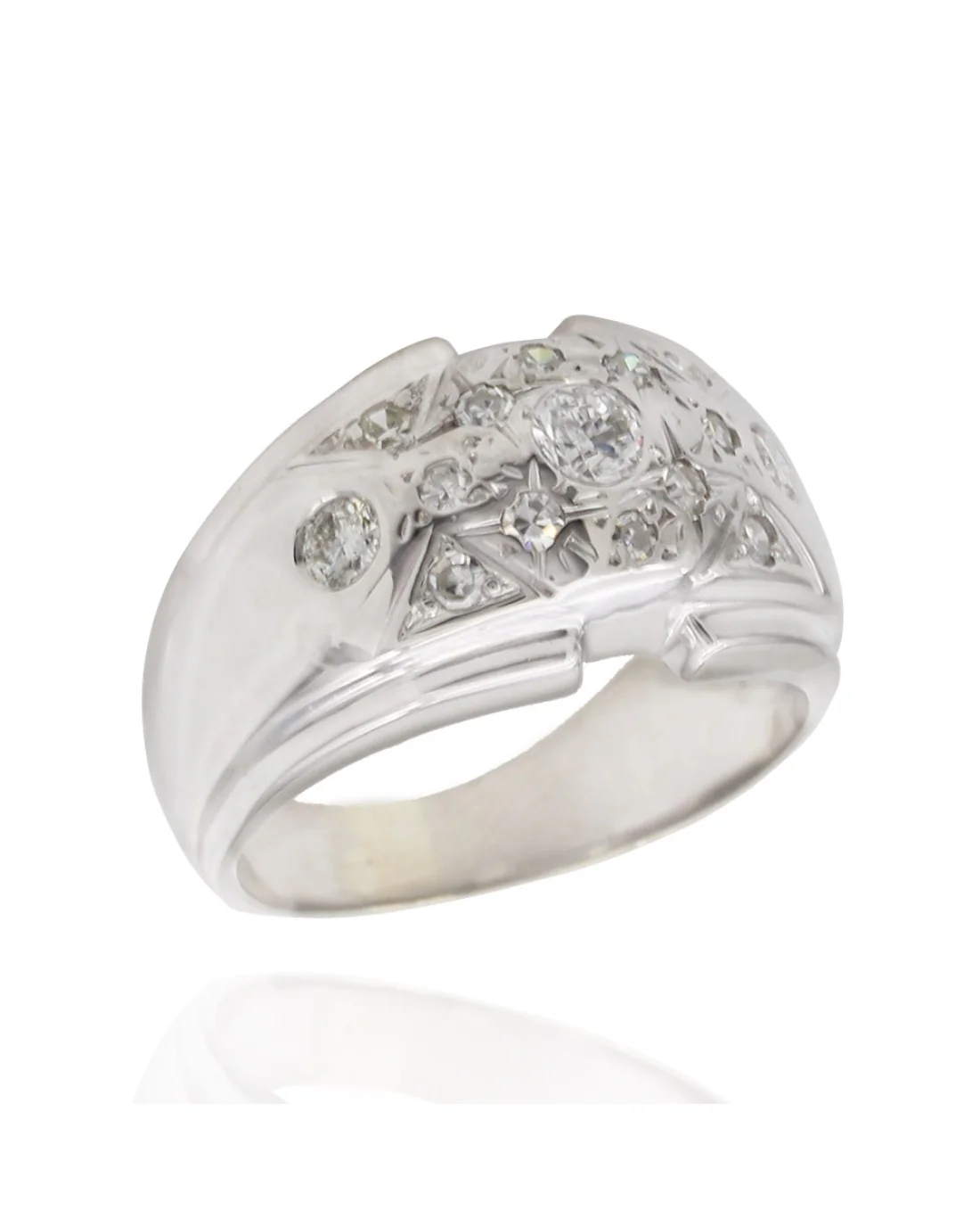 Mixed Cut Diamond Steo Edge Tapered Band