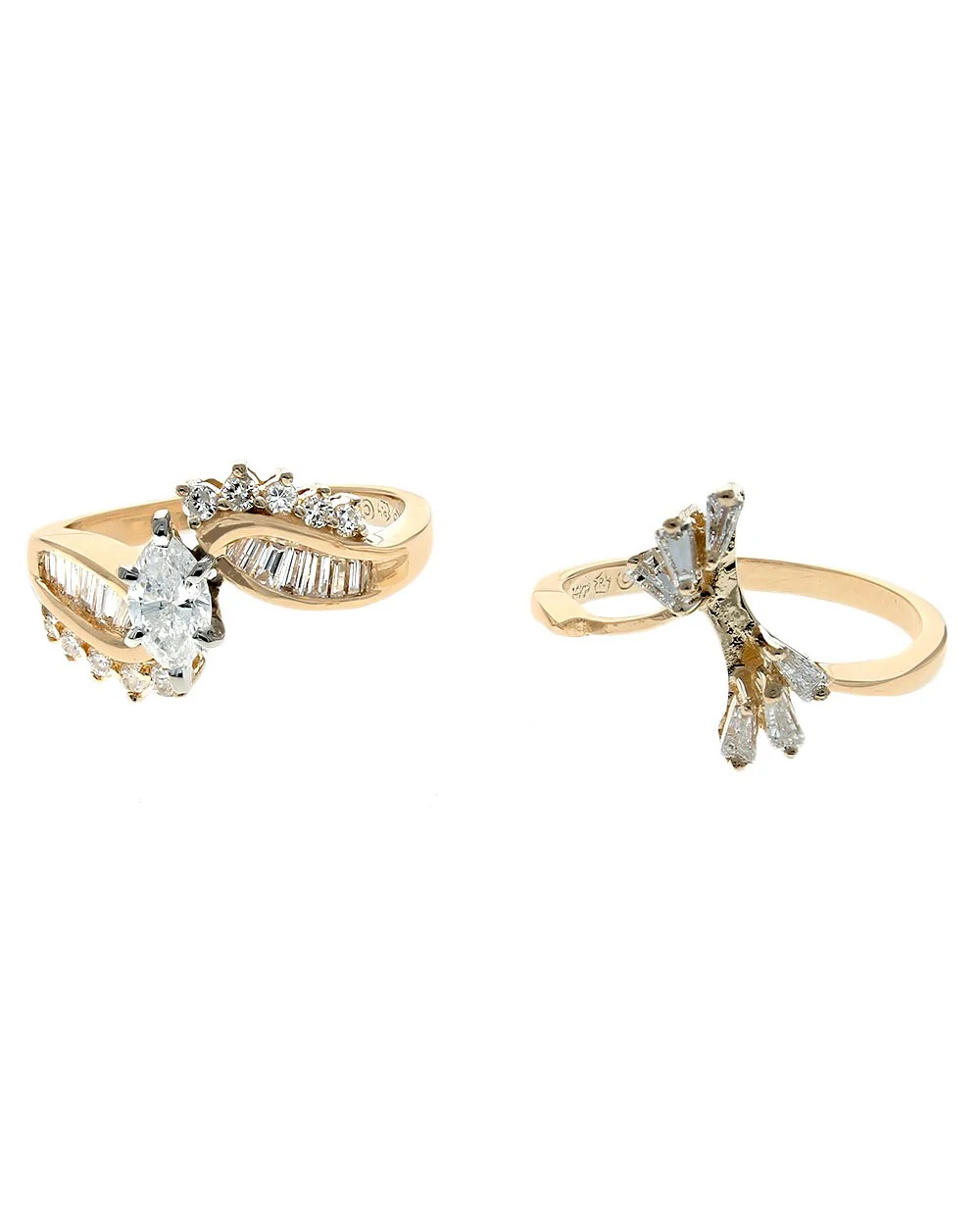 Mixed Diamond Bypass Wedding Set in White and Yellow Gold - Image 2