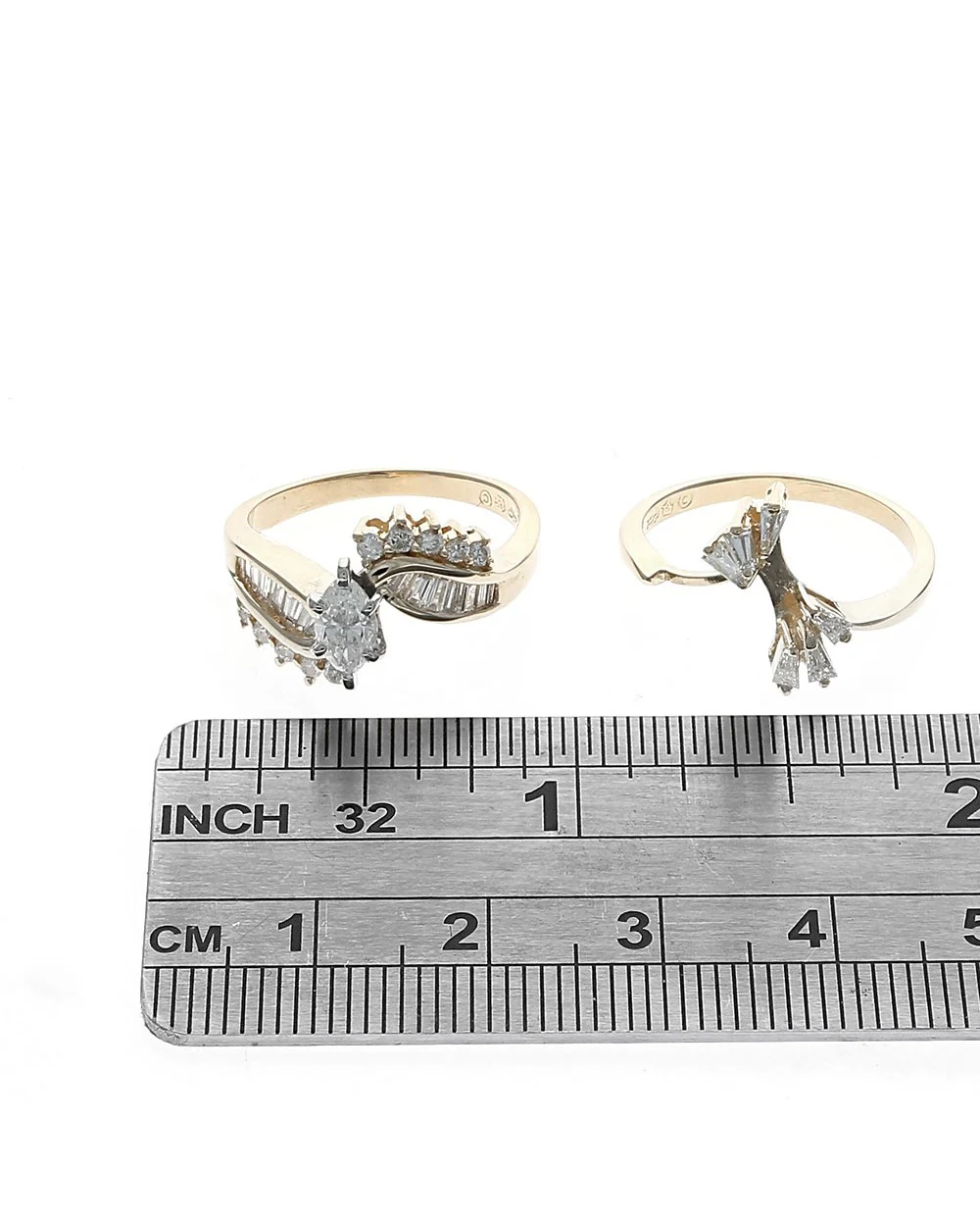 Mixed Diamond Bypass Wedding Set in White and Yellow Gold - Image 3