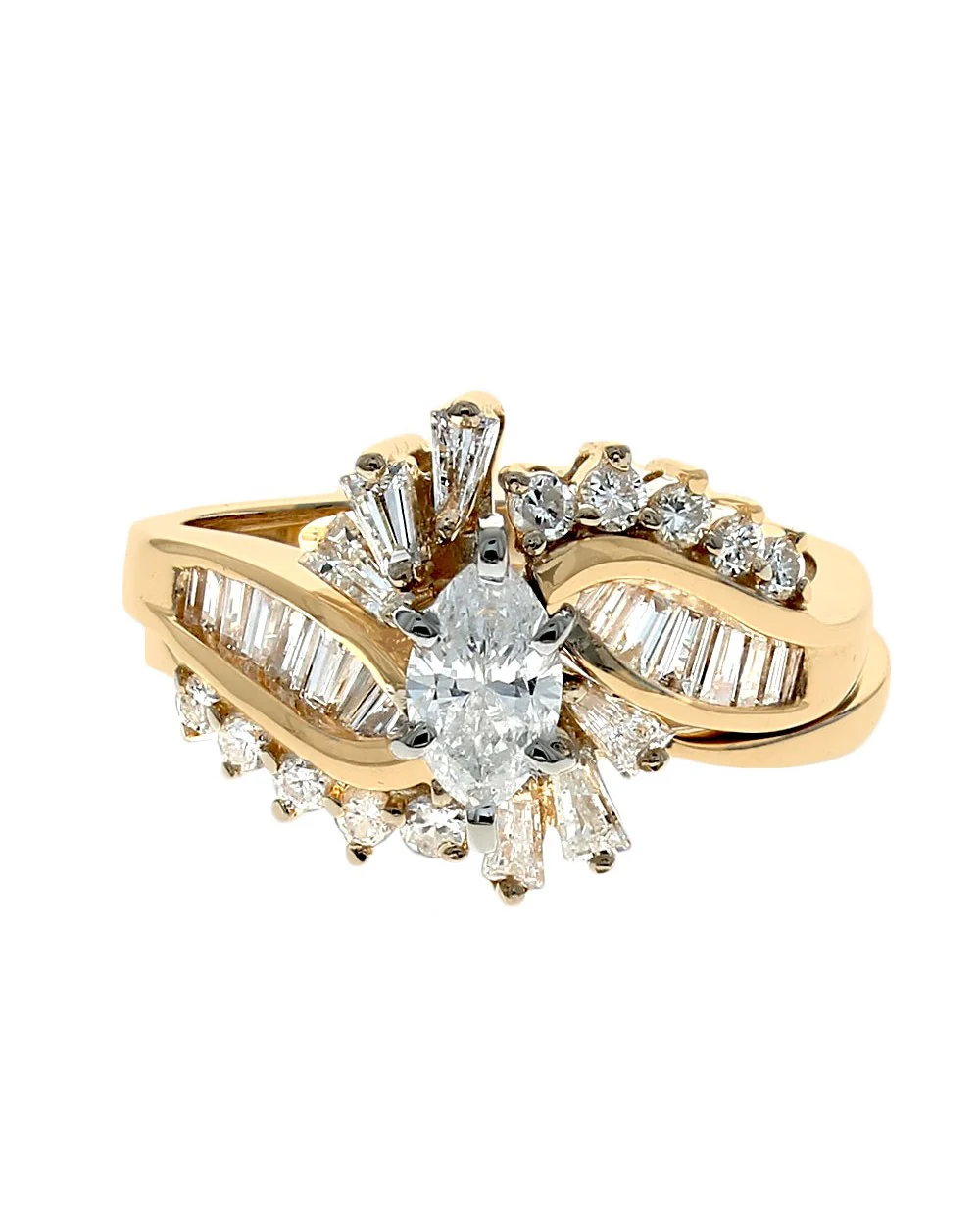 Mixed Diamond Bypass Wedding Set in White and Yellow Gold - Image 4